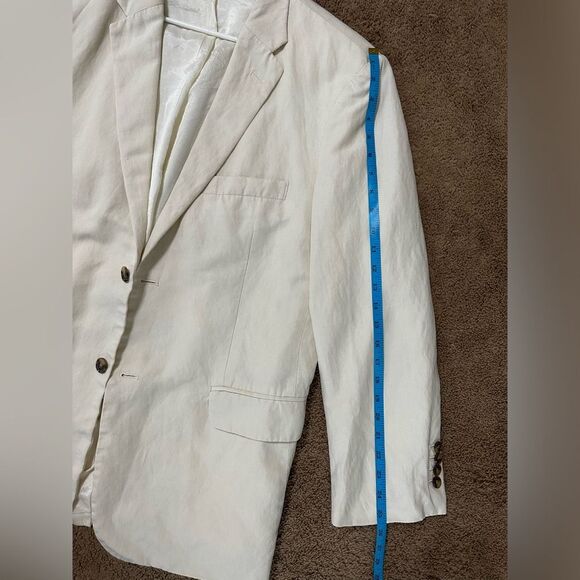J. Peterman Cream Blazer with Notched Lapels 51% Silk 49% Linen - Picture 7 of 8